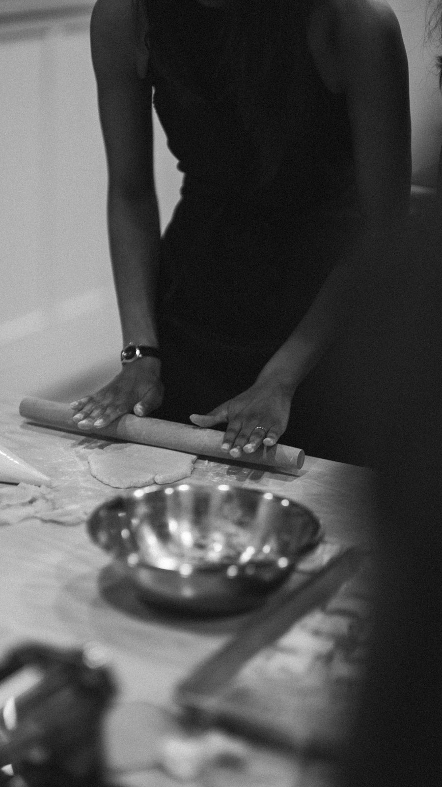 Rolling out pasta dough during a class in the Pasta Packs kitchen